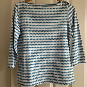 J. McLaughlin Blue and White Striped Long Sleeve Top